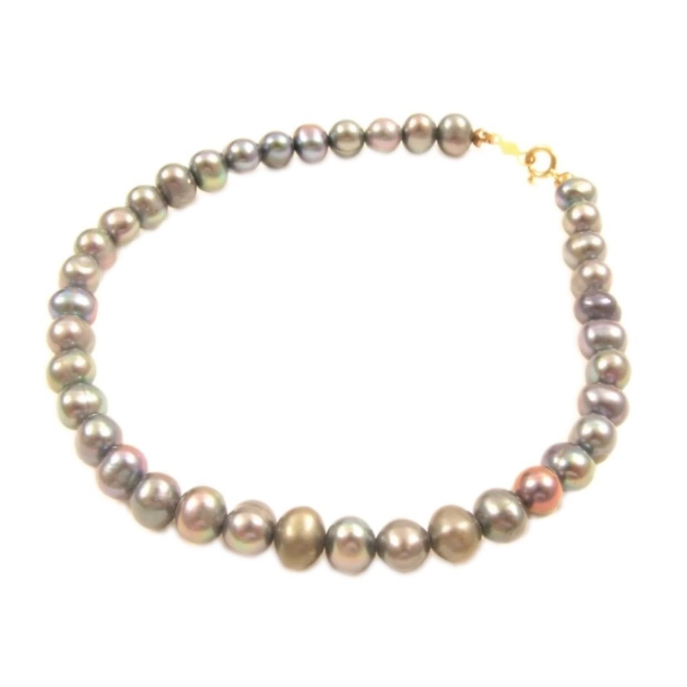 Beautiful Silver Genuine Pearl Bead Bracelet With 14k‎ Gold Clasp